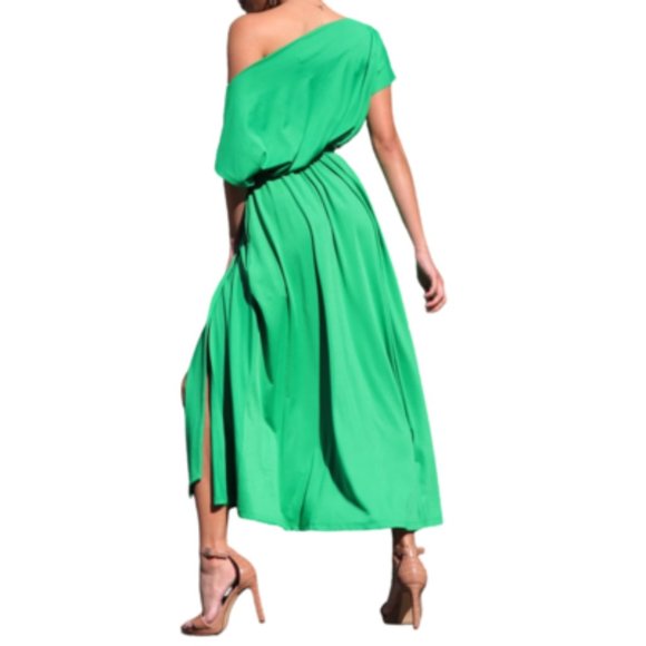 Dress Day - Kelly Green Off Shoulder Stretch Maxi Dress - Picture 3 of 3